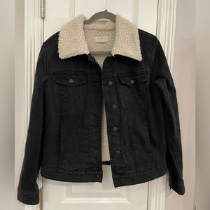 PacSun Black Denim Jean Jacket Cream Sherpa Collar Small